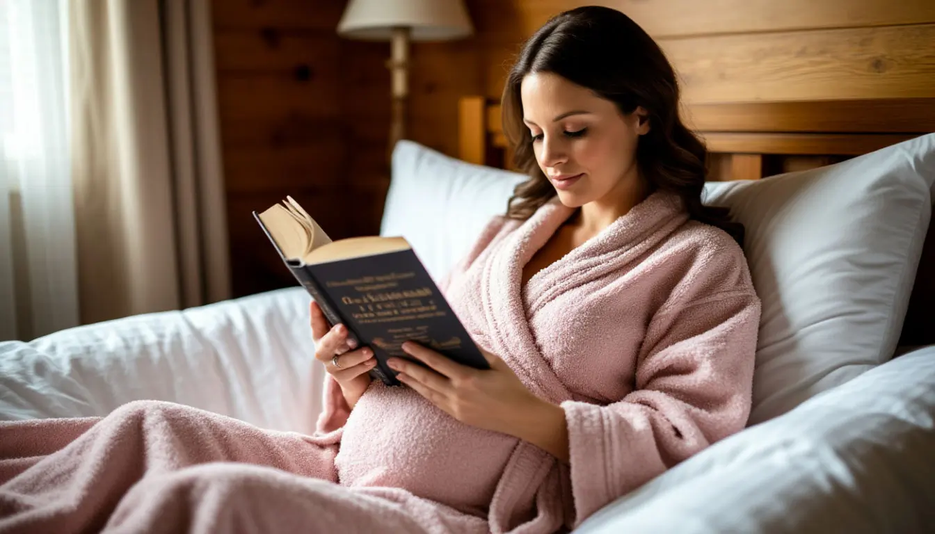 беременная в постели читает книгу
